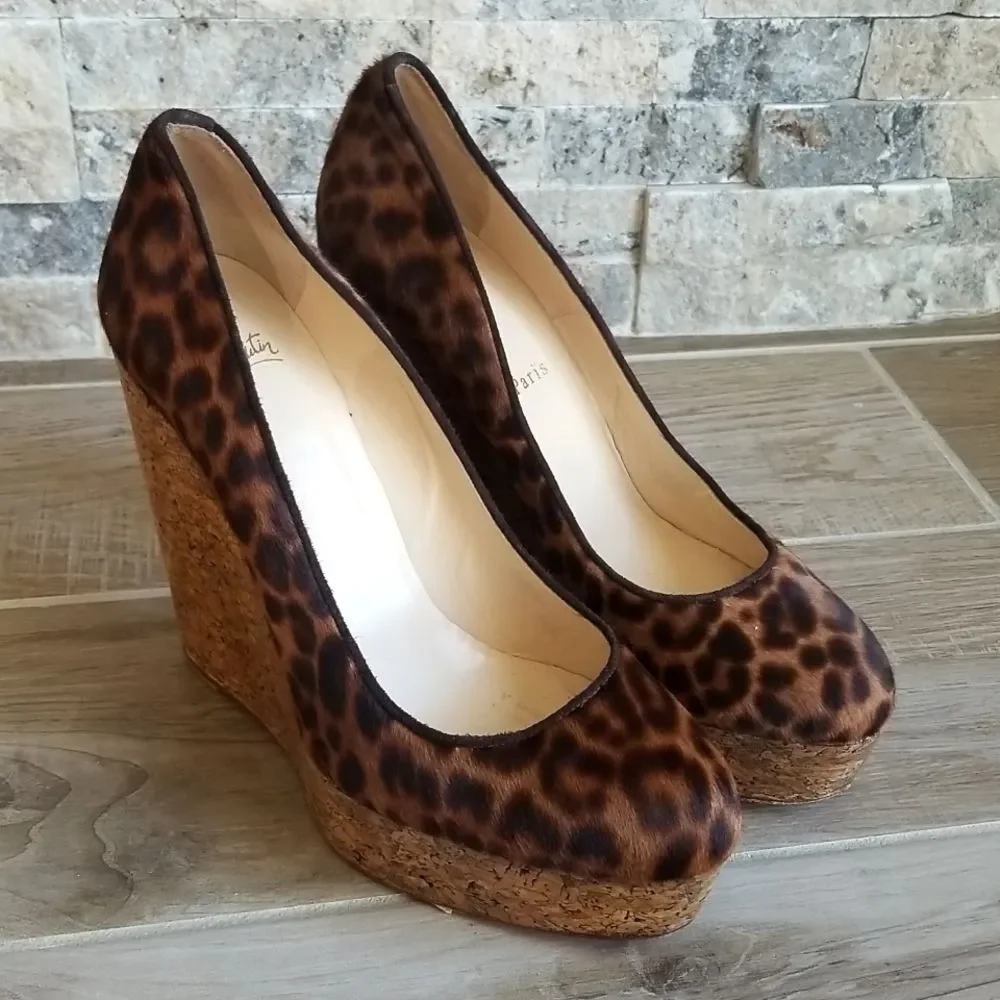 Christian Louboutin Coroclic Leopard Print Cork Wedges